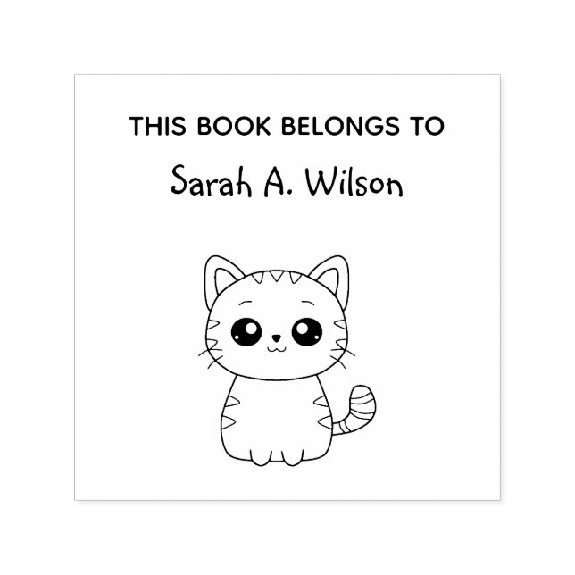 Sello Automático Cute Kawaii Cat Book pertenece a la placa de bibli (Diseño)