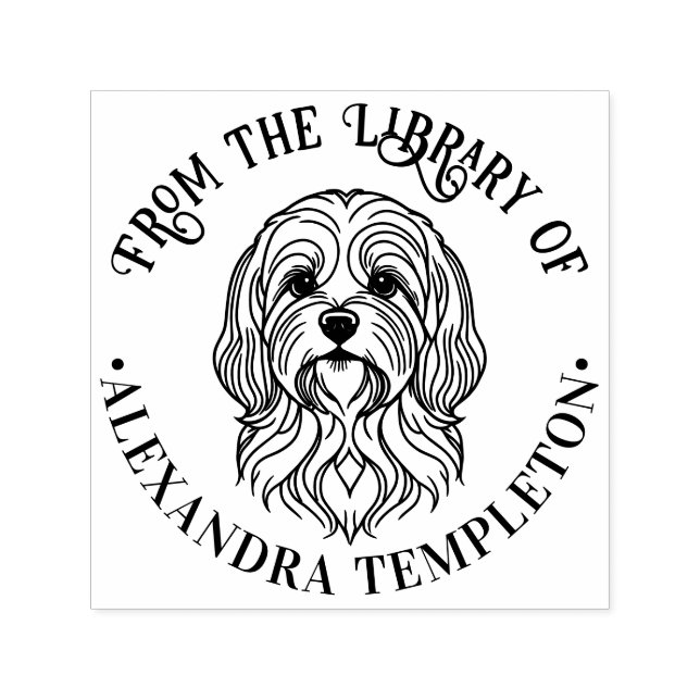 Sello Automático Cute Lhasa Apso Dog Head Library Nombre del libro (Diseño)