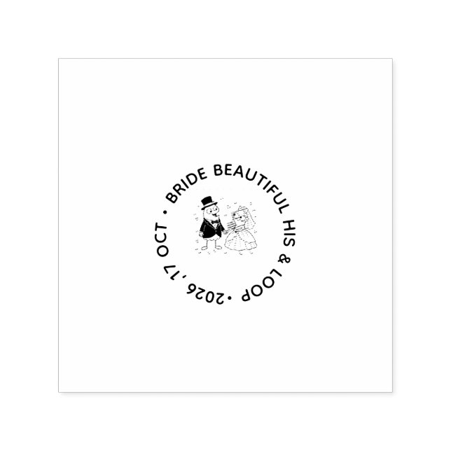 Sello Automático Cute Loop Character Cartoon Wedding Stamp (Diseño)