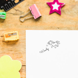 Sello Automático Cute Lovely Unicorn Custom Name  Self-inking Stamp