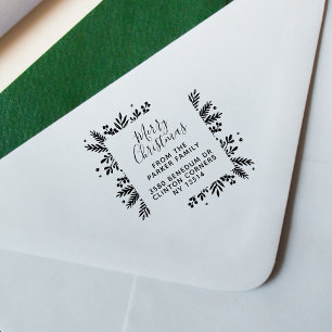 Sello Automático Cute Merry Christmas Green Frame Return Address