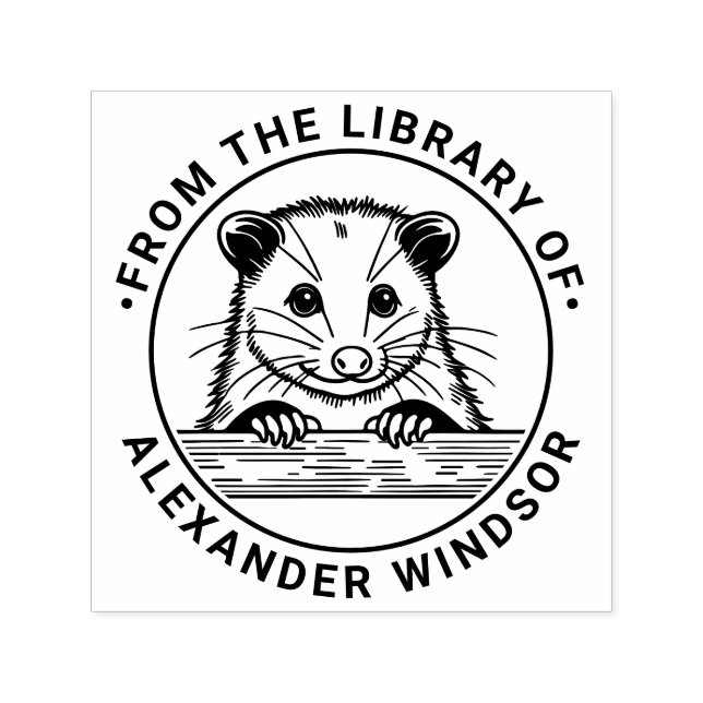 Sello Automático Cute Opossum Head #3 Library Book Name (Diseño)