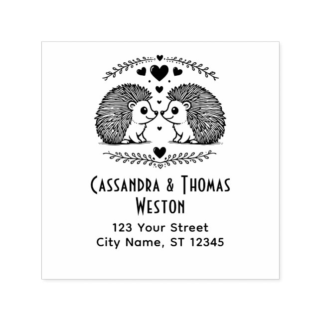 Sello Automático Cute pareja de erizos en el amor Dirección de devo (Diseño)