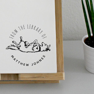 Sello Automático Cute Playful Dog Custom Name Library Books