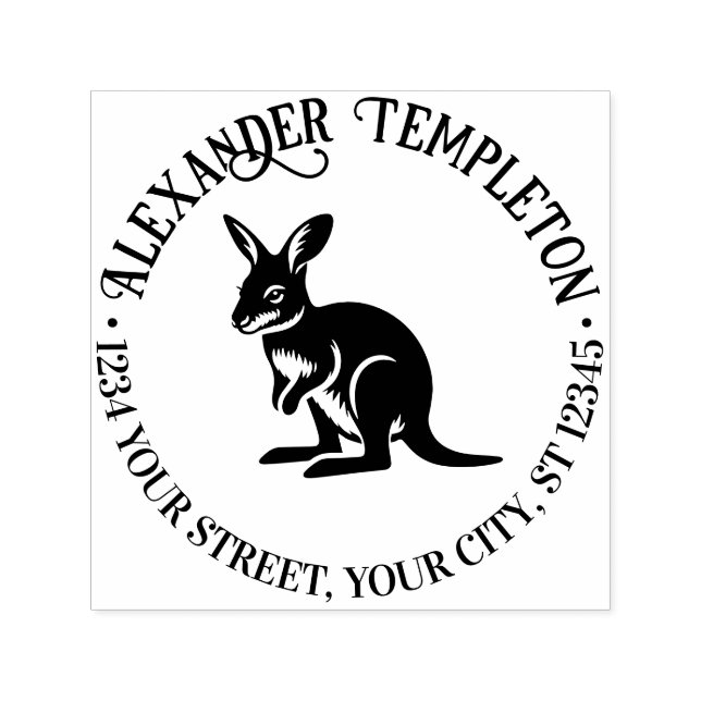 Sello Automático Cute Wallaby Australia Nombre Dirección de Devoluc (Diseño)