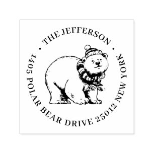 Sello Automático Cute Winter Polar Bear Nombre Personalizado Direcc