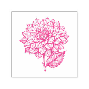 Sello Automático Dahlia Bonita Flor Botánica Arte de Línea