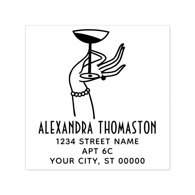 Sello Automático Dama Art Deco con mano sosteniendo copa de champán (Diseño)