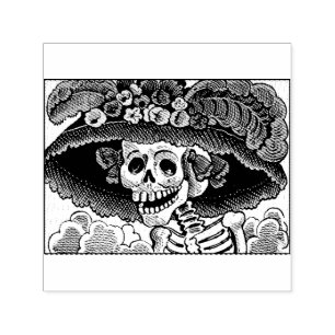 Sello Automático Dama de la Calavera Azucarera con Sombrero Floral