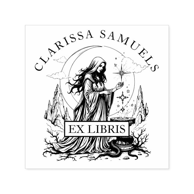 Sello Automático Dars Fantasy Sorceress Ex Libris Library Book (Diseño)