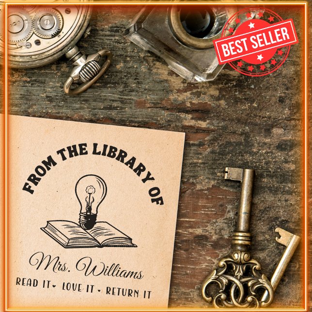Sello Automático De La Biblioteca De | Bombilla en el libro, profes (Subido por el creador)