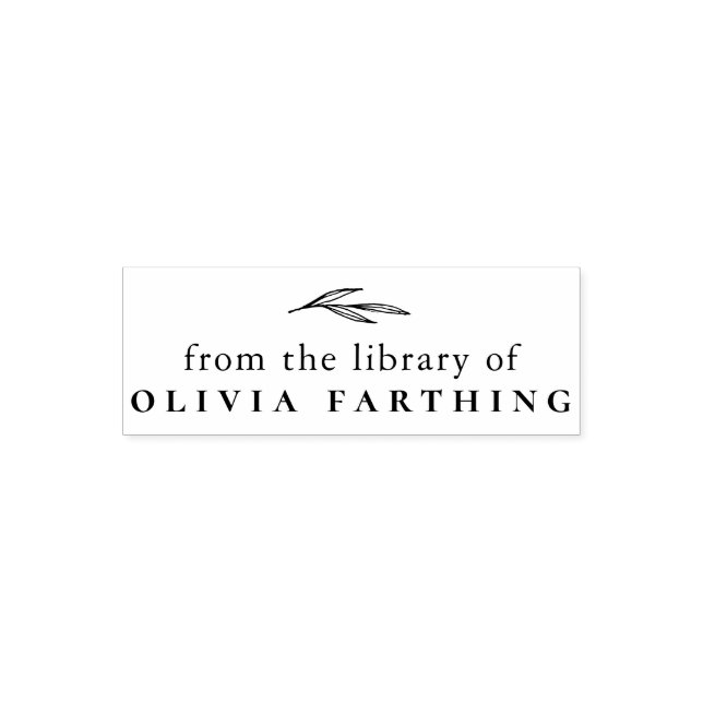 Sello Automático De La Biblioteca De | Botánico Simple Elegante (Diseño)