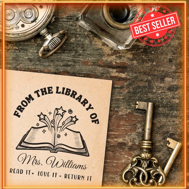 Sello Automático De La Biblioteca De | Estrellas Libro Antiguo, Mae (Subido por el creador)