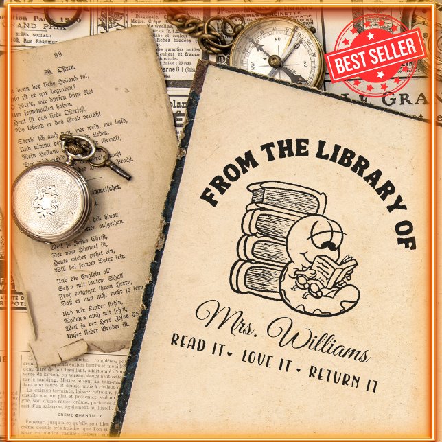 Sello Automático De La Biblioteca De | Gracioso profesor de gusanos (Subido por el creador)