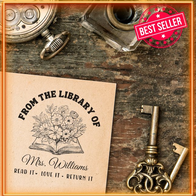 Sello Automático De La Biblioteca De | Libro Antiguo Flores Del Bos (Subido por el creador)