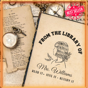 Sello Automático De La Biblioteca De   Libro de estantes de cabeza 