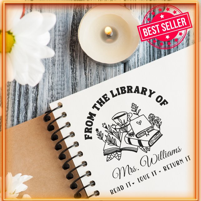 Sello Automático De La Biblioteca De | Libro Moderno Botánico Lindo (Subido por el creador)