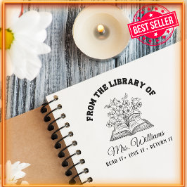 Sello Automático De La Biblioteca De | Libro Vintage de Flores Silv