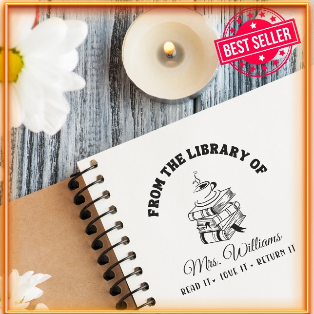 Sello Automático De La Biblioteca De | Taza De Café Libro Antiguo  (Subido por el creador)