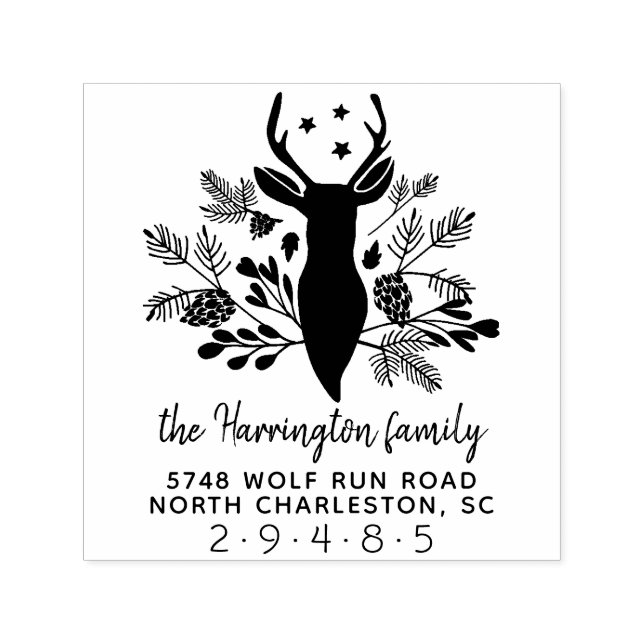 Sello Automático Deer Antlers Discurso de Navidades de feriados rus (Diseño)