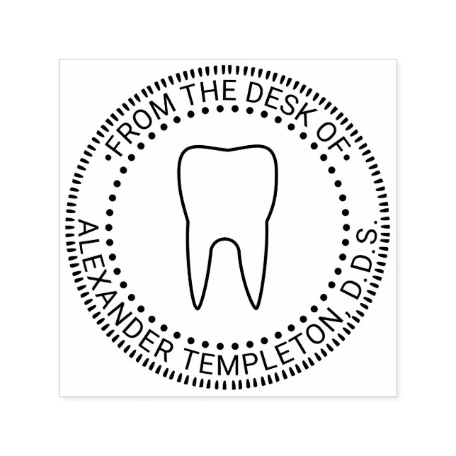 Sello Automático Dentista Diente #2 “De la mesa de”, “oficina de” (Diseño)