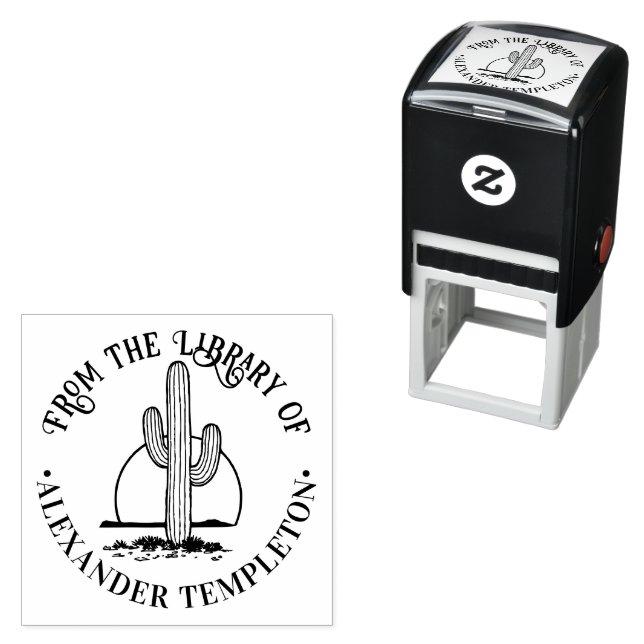 Sello Automático Desert Cactus contra Sun Library Book Name (In Situ)