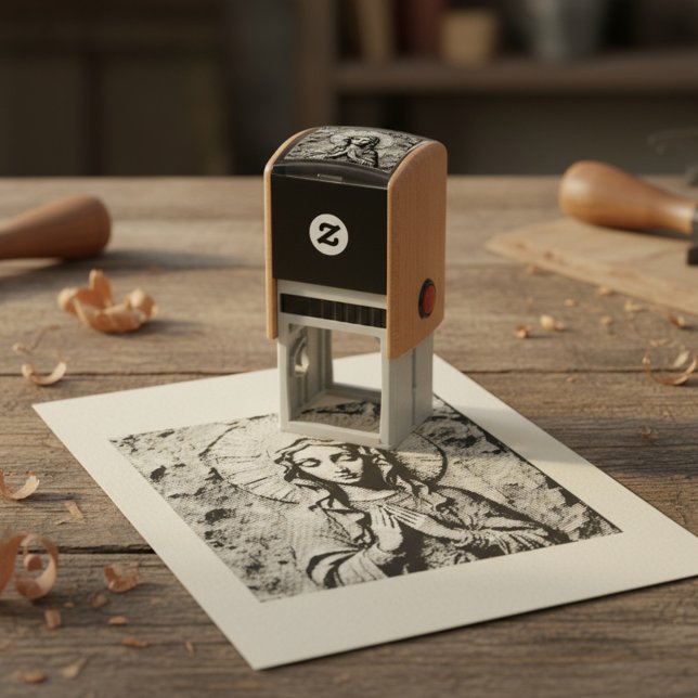 Sello Automático Devoción Tallada María de Madera (Subido por el creador)