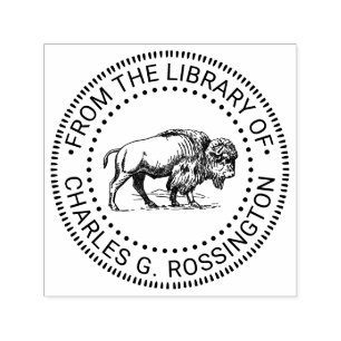 Sello Automático Dibujo Antiguo de Bisonte Búfalo Nombre de Libro d