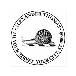 Sello Automático Dibujo de caracol vintage con nombre y dirección d