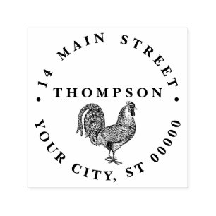 Sello Automático Dibujo de Gallo Litografía #1 Nombre Dirección de 