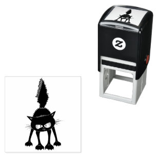 Sello Automático Dibujo de gato negro divertido y fiero