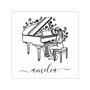Sello Automático Dibujo de línea de pianista femenina personalizada