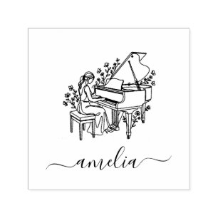 Sello Automático Dibujo de línea de pianista femenina personalizada
