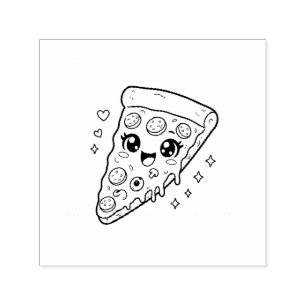 Sello Automático Dibujo para colorear de una porción de pizza kawai