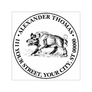 Sello Automático Dibujo Vintage de Jabalí en Blanco y Negro #3C