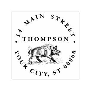 Sello Automático Dibujo Vintage de jabalí salvaje BW #2