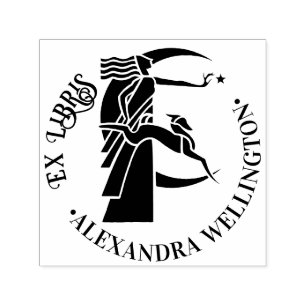 Sello Automático Diosa de la Luna Art Deco Perro Estrella Ex Libris