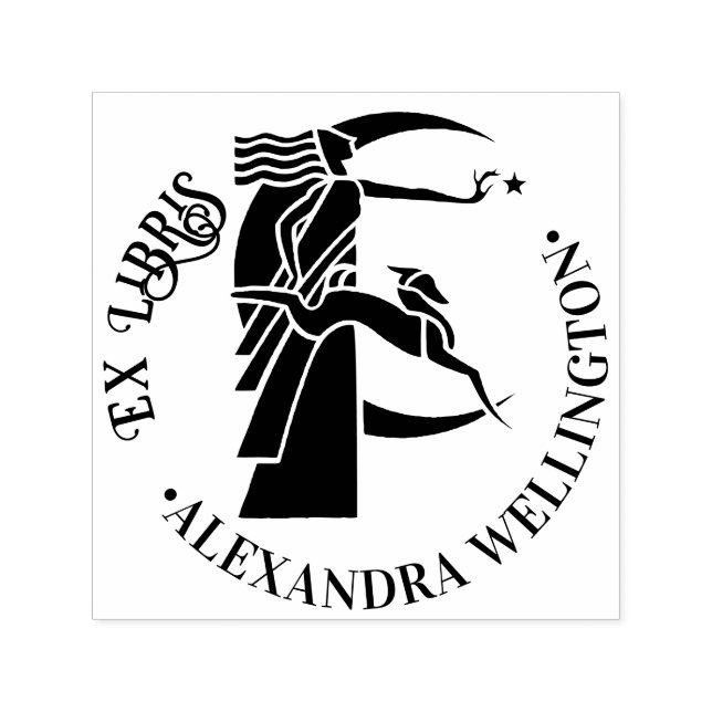 Sello Automático Diosa de la Luna Art Deco Perro Estrella Ex Libris (Diseño)