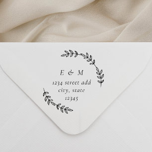 Sello Automático Dirección de Boda con Monograma y Corona de Laurel