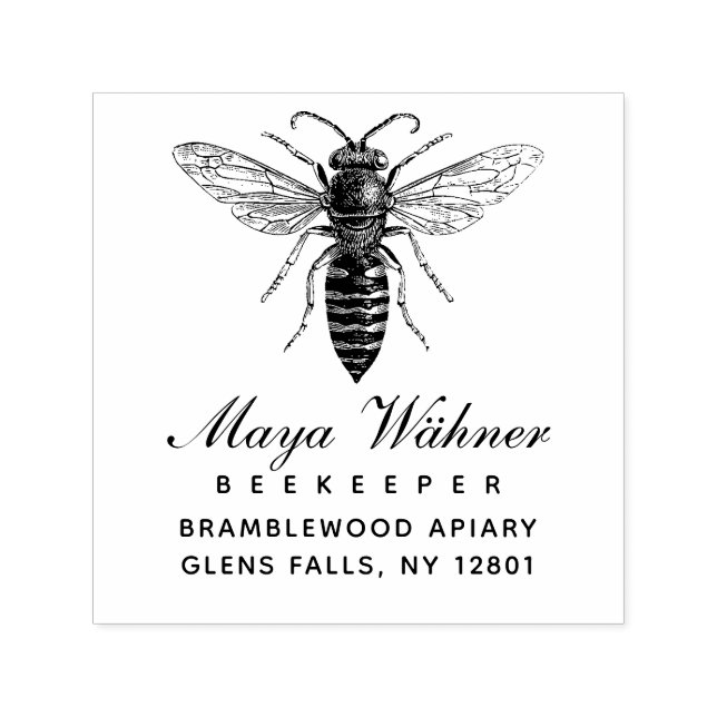 Sello Automático Dirección de devolución de abeja reina de los años (Diseño)