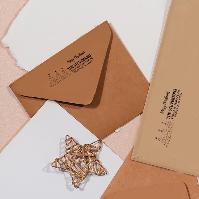 Sello Automático Dirección de devolución de árboles navideños (Merry Christmas Trees Return Address Self-inking Stamp)