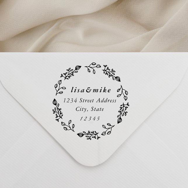 Sello Automático Dirección de devolución de boda con corona floral  (Subido por el creador)