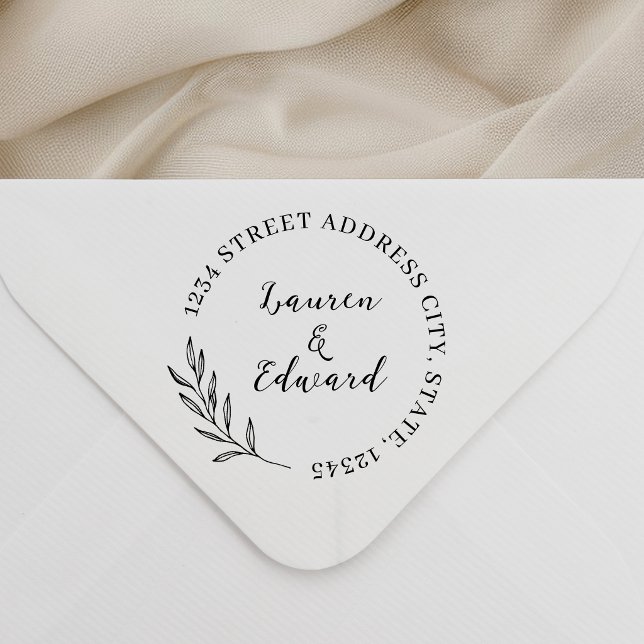 Sello Automático Dirección de devolución de boda con follaje elegan (Subido por el creador)