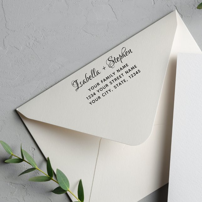 Sello Automático Dirección de devolución de boda con letra elegante (Subido por el creador)