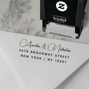 Sello Automático Dirección de devolución de boda con letra elegante