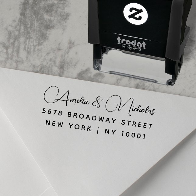 Sello Automático Dirección de devolución de boda con letra elegante (Subido por el creador)