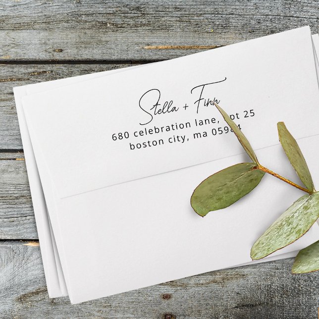 Sello Automático Dirección de devolución de boda de letra moderna (Modern Script Wedding Return Address Self-inking Stamp)