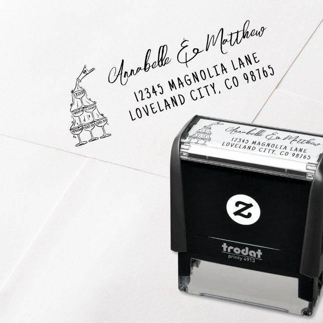 Sello Automático Dirección de devolución de boda dibujada a mano (Hand Drawn Wedding Return Address self-inking stamp)