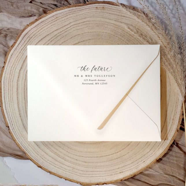 Sello Automático Dirección de devolución de boda El Futuro Sr & Sra (Elegant return address self inking rubber stamp for wedding envelopes with "the future mr & mrs")