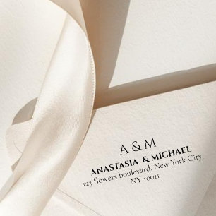 Sello Automático dirección de devolución de boda minimalista blanca